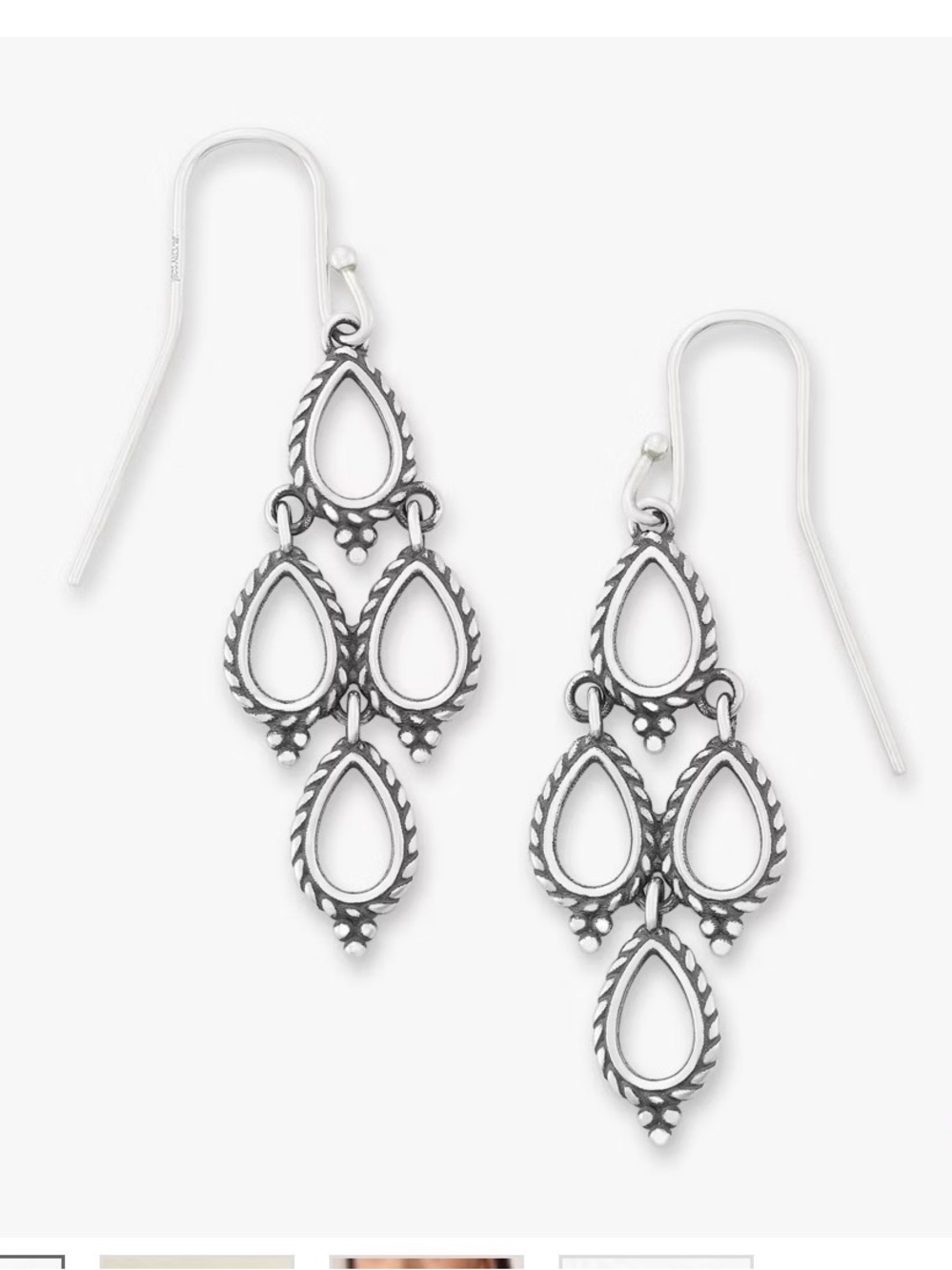 James Avery Delicate Cascade Silver Teardrop Dangle Earrings - Picture 3 of 3